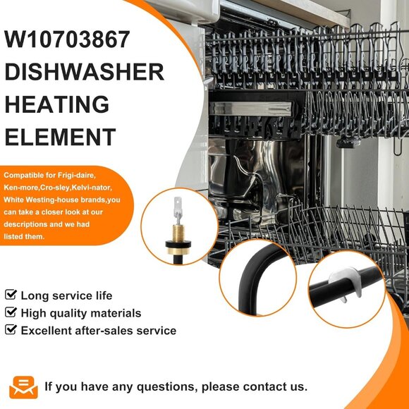 W10703867 Dishwasher Heating Element Kit Whirlpool KitchenAid Kenmore Jenn-Air - Picture 5 of 7